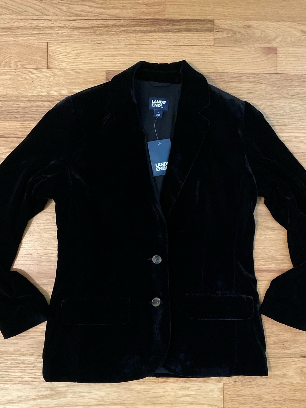 NWT Lands' End Black Velvet Two Button Blazer Jacket